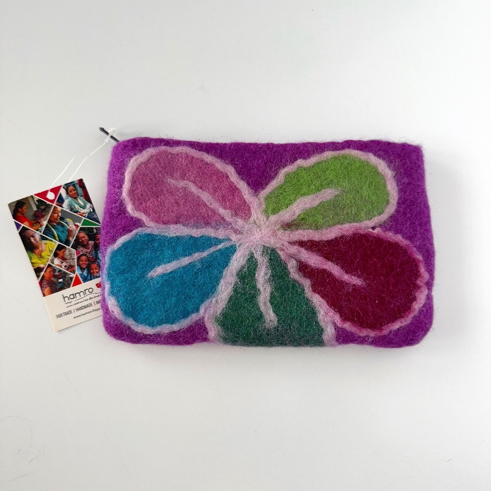 NWT Floral Handmade Felted Wool Zippered Pouch
